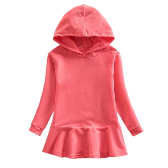 ersvoioy Girls Hoodie Dress Long Sleeve Hooded Pullover Dress Solid Color with Kangaroo Pocket Fleece Lined Casual Tunic for School Size 1-7 Years