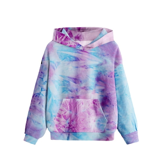 ersvoioy Girls Oversized Sweatshirt Tie Dye Graphic Long Sleeve Hooded Pullover with Front Pocket Fleece Lined Casual Tops for Winter Size 4-14 Years