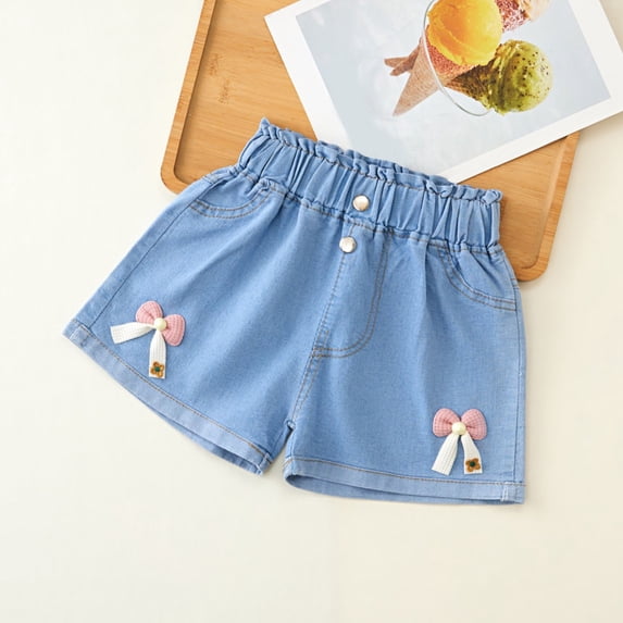 ersvoioy Girls Ruffled Butterfly Jean Shorts High Waist Stretchy Casual Summer Denim Pants for Kids 4-13 Years