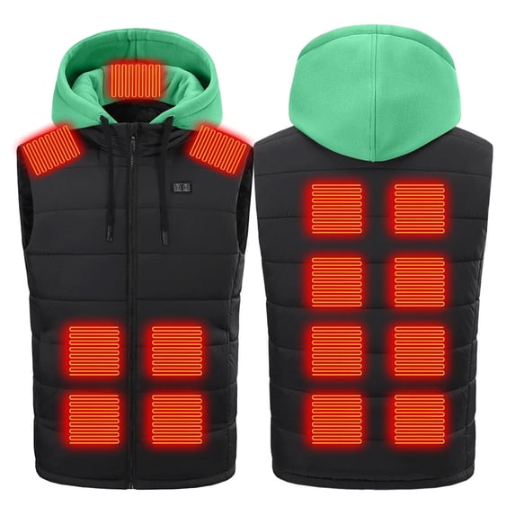 ersvoioy Heated Vest for Women with 15 Heating Zones Detachable Hood Dual Control 3 Level Temperature Winter Warm Electric Vest Lightweight Washable Puffer Gilet (Battery Pack Not Included)