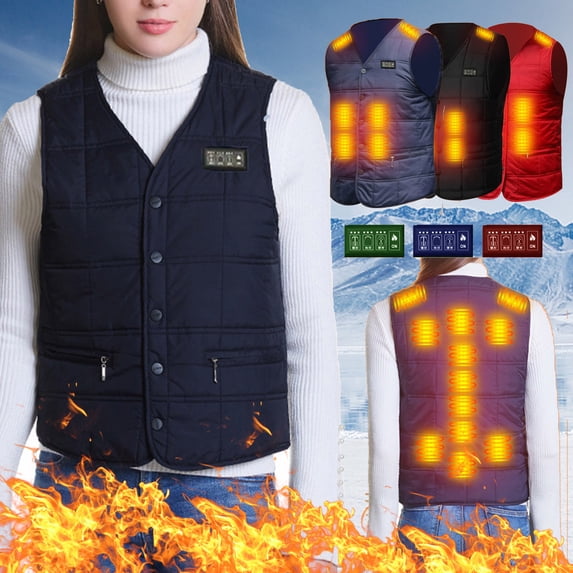 ersvoioy Heated Vest for Women Slim Fit 18 Heating Zones Smart USB Electric Warming Gilet Quilted Windproof Outerwear for Cycling Skiing Hiking Winter Outdoor Activities(Battery Pack Not Included)