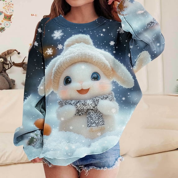 ersvoioy Kids Christmas Graphic Hoodie Girls Long Sleeve Crewneck Sweatshirt Reindeer Print Pullover Top Holiday School Clothes Size 1-13 Years