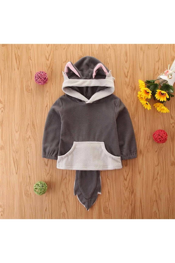 Kids Fox Costume Hoodies Long Sleeve Hooded Pullover with Cute Ears Pocket Fleece Lined Casual Tops for Toddler Size 0-4 Years