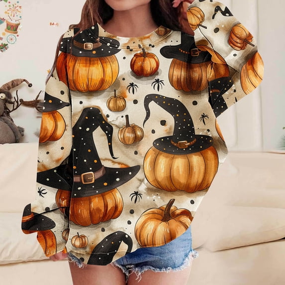 ersvoioy Kids Halloween Pullover Long Sleeve Crewneck Sweatshirt Girls Print Top Cute Size 1-13 Years