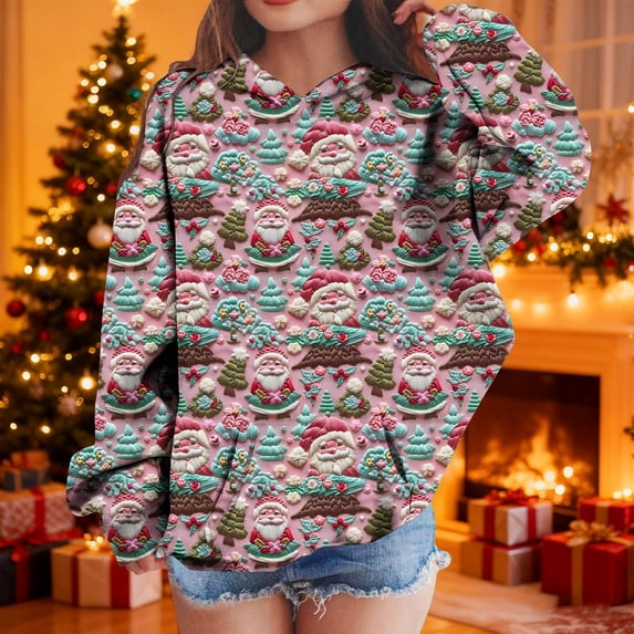 ersvoioy Kids Sweatshirts Christmas Print Long Sleeve Hooded Pullover with Kangaroo Pocket Soft Fleece Casual Tops for Winter Size 3-15 Years