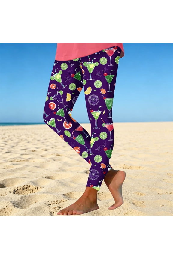 Leggings for Women Tummy Control Plus Size Summer Floral Print High Waisted Yoga Pants Quick Dry Workout Slim Fit Tight Leggings Purple XXXL