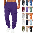 thumbnail image 1 of ersvoioy Mens Cargo Sweatpants Athletic Tapered Fit Drawstring Elastic Waist Joggers with Pockets Casual Solid Workout Running Trousers for Outdoor Purple XXL, 1 of 5