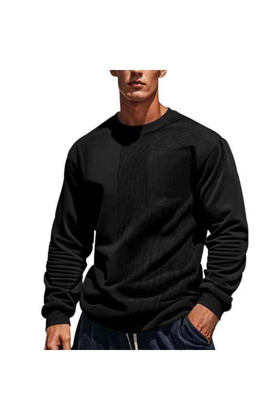 Mens Crewneck Sweatshirt Cinched Cuff Color Block T Shirt Style Pullover Long Sleeve Casual Slim Fit Cotton Base Layer Undershirt Classic Cotton Fall Winter Basic Sweat Top Black M