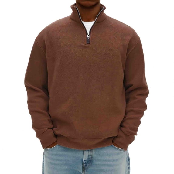 ersvoioy Mens Mock Neck Sweatshirt Eighth Zip Pullover Long Sleeve Stand Collar Casual Loose Fit Solid Color Cotton Fall Winter Basic Lightweight Cotton Fall Athletic Sweatshirt Top Brown XXXL