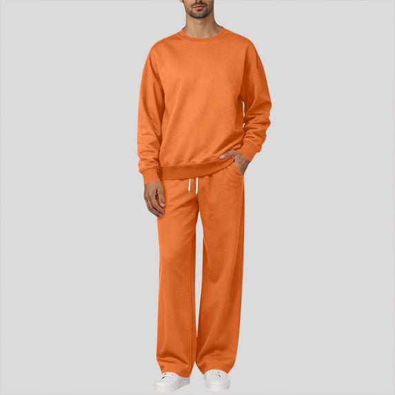 ersvoioy Mens Sweatsuits 2 Piece Solid Color Sweatshirt and Sweatpants Set with Pockets Drawstring Waist Long Sleeve Tracksuit Regular Fit Cotton Blend Casual Fall Winter Loungewear Set