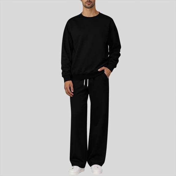 ersvoioy Mens Sweatsuits 2 Piece Solid Color Sweatshirt and Sweatpants Set with Pockets Drawstring Waist Long Sleeve Tracksuit Regular Fit Cotton Blend Casual Fall Winter Loungewear Set