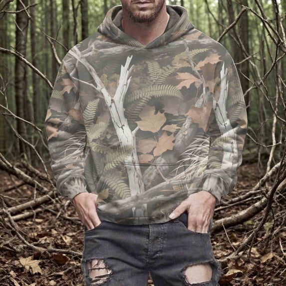 ersvoioy Womens Camo Leaf Print Hoodie Fleece Drawstring Pocket Long Sleeve Loose for Winter Camouflage L