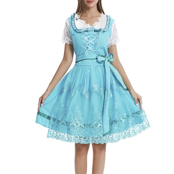 ersvoioy Womens German Oktoberfest Dirndl Dress Short Sleeve Lace Up Corset Belted A Line Midi Gown with Lace Detail Soft Fabric for Beer Festivals and Halloween Dress Up Events Green XXXL
