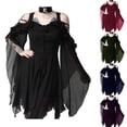 thumbnail image 1 of ersvoioy Womens Gothic Off Shoulder Midi Dress Cold Shoulder Ruffle Sleeve Button Down Asymmetrical Tunic Gown with Choker Detail Soft for Halloween Party Cosplay and Alternative Fashion Events, 1 of 4