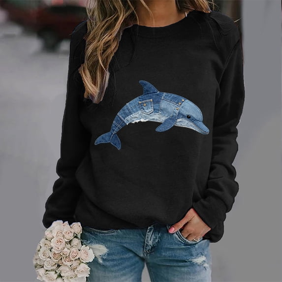 ersvoioy Womens Graphic Hoodless Sweatshirt Round Neck Printed Loose Fit Long Sleeve Pullover for Winter Black XXL