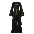thumbnail image 1 of ersvoioy Womens Medieval Renaissance Princess Dress Bell Sleeve Lace Up Corset Hooded Maxi Gown with Tiered Ruffle Hem Soft Fabric for Halloween Cosplay Costume Party and Fantasy Themed Events, 1 of 5