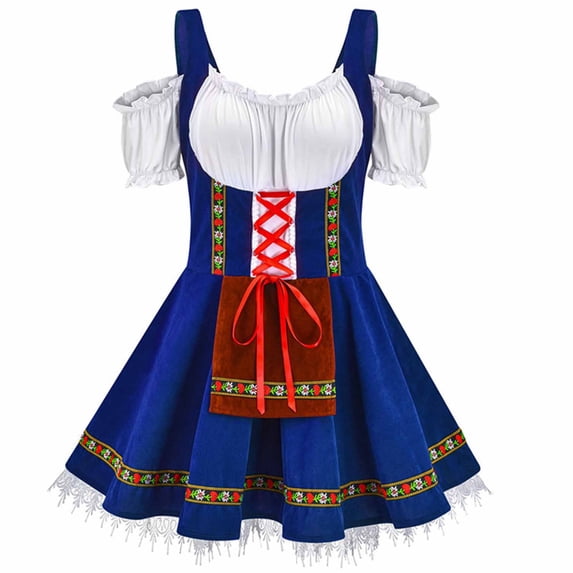 ersvoioy Womens Oktoberfest Costume Dress Off Shoulder Corset Lace Up A Line Swing Bavarian German Outfit with Apron Soft Fabric for Halloween Parties Renaissance Fairs Summer Vacation Events Blue XL