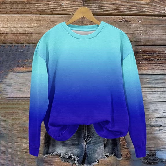 ersvoioy Womens Printed Hoodless Sweatshirt Round Neck Loose Fit Long Sleeve Pullover for Fall Blue S