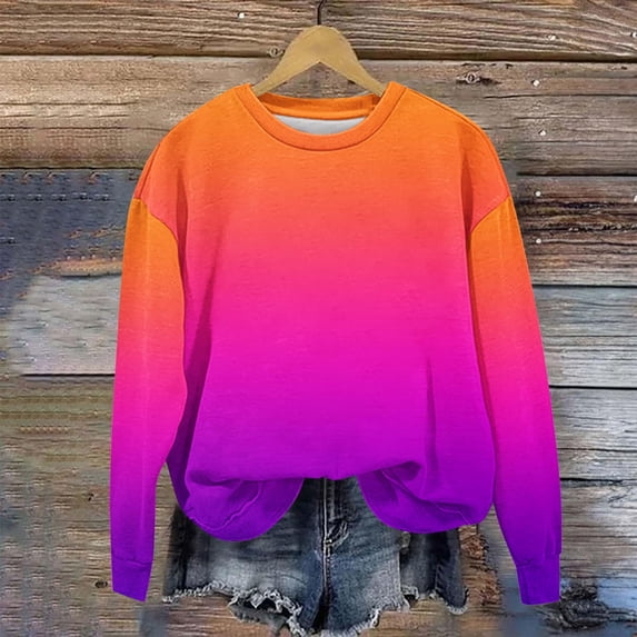 ersvoioy Womens Printed Hoodless Sweatshirt Round Neck Loose Fit Long Sleeve Pullover for Fall Orange S