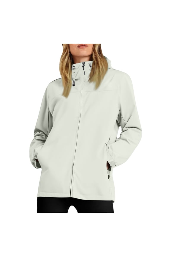 Womens Rain Jacket Waterproof Hooded Zipper Pockets Outdoor Hiking Spring Fall Travel Windbreaker Coat White S