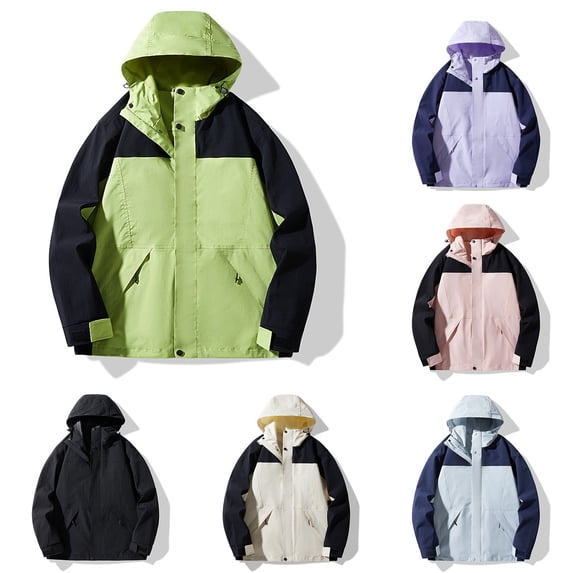 ersvoioy Womens Waterproof Jacket Detachable Hood Windbreaker Outdoor Hiking Raincoat with Pockets Green S