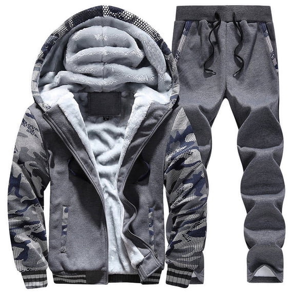 ersvoioy ens Sweatsuits 2 Piece Camo Print Hoodie and Pants Set Loose Fit Long Sleeve Tracksuit Military Style Cotton Fall Sport Set Dark Gray XL