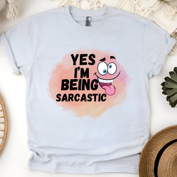 es I’m Being Sarcastic Funny Face Graphic Unisex T-Shirt, Ash, Size 3XL
