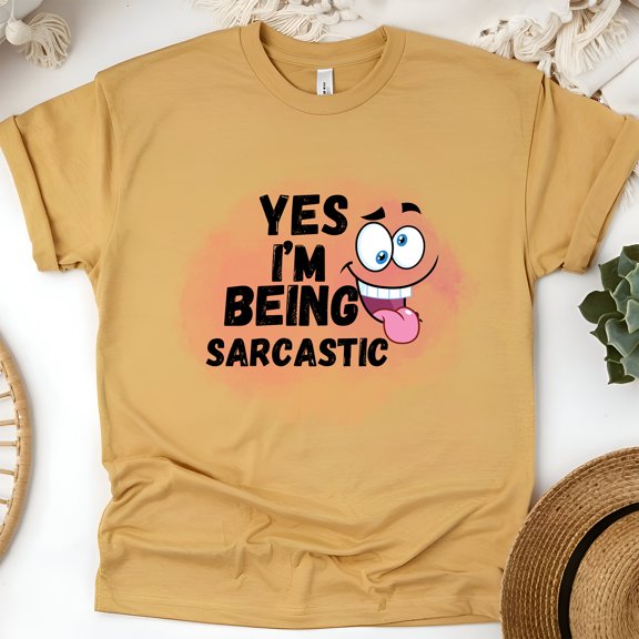 es I’m Being Sarcastic Funny Face Graphic Unisex T-Shirt, Gold, Size M