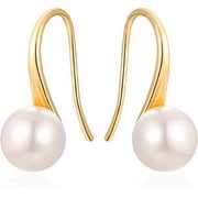 esafio 925 Sterling Silver Hoop Handpicked AAA+ Quality White Freshwater Cultured Pearl Dangle Drop Earrings Jewelry for Women Girls,Gold
