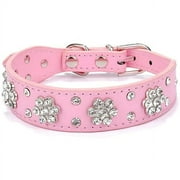 esafio Cute Dog Collar with Bling Bling Rhinestones - Diamond Flower Pattern Studded Leather Dog Collar ( Pink )- Fit Small and Medium