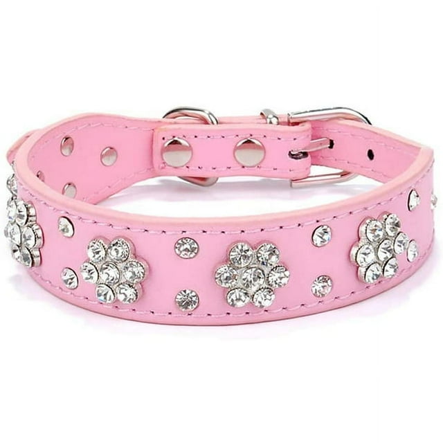 esafio Cute Dog Collar with Bling Bling Rhinestones Diamond Flower