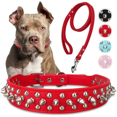 esafio Dog Collar with Leash,Durable Rivet PU Leather Dog Collars for Pit Bull Etc