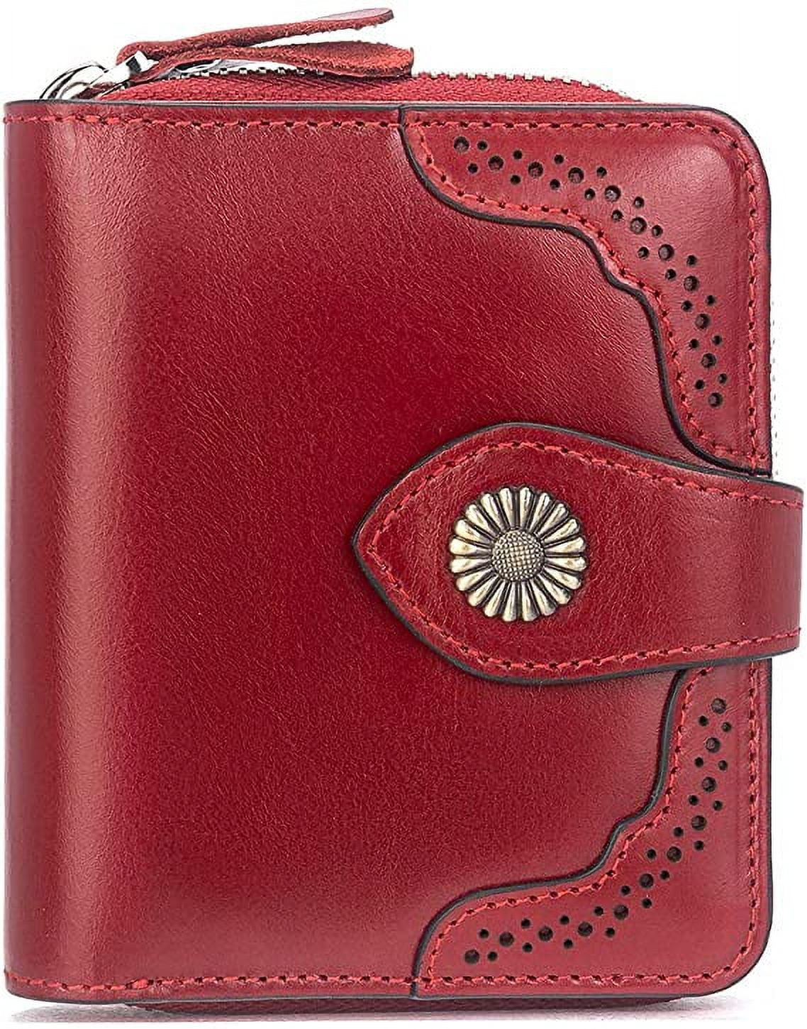 Leather Wallets for Women RFID Blocking Zipper Pocket Small Bifold Wallet Card Case,Red