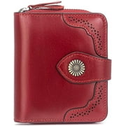 esafio Leather Wallets for Women RFID Blocking Zipper Pocket Small Bifold Wallet Card Case,Red