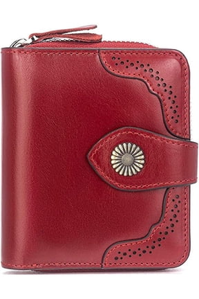 Leather Wallets for Women RFID Blocking Zipper Pocket Small Bifold Wallet Card Case,Red