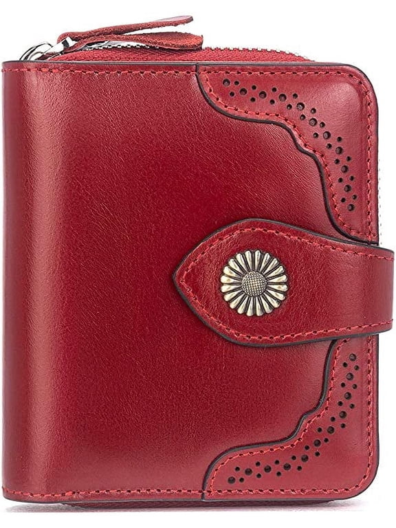Leather Wallets for Women RFID Blocking Zipper Pocket Small Bifold Wallet Card Case,Red