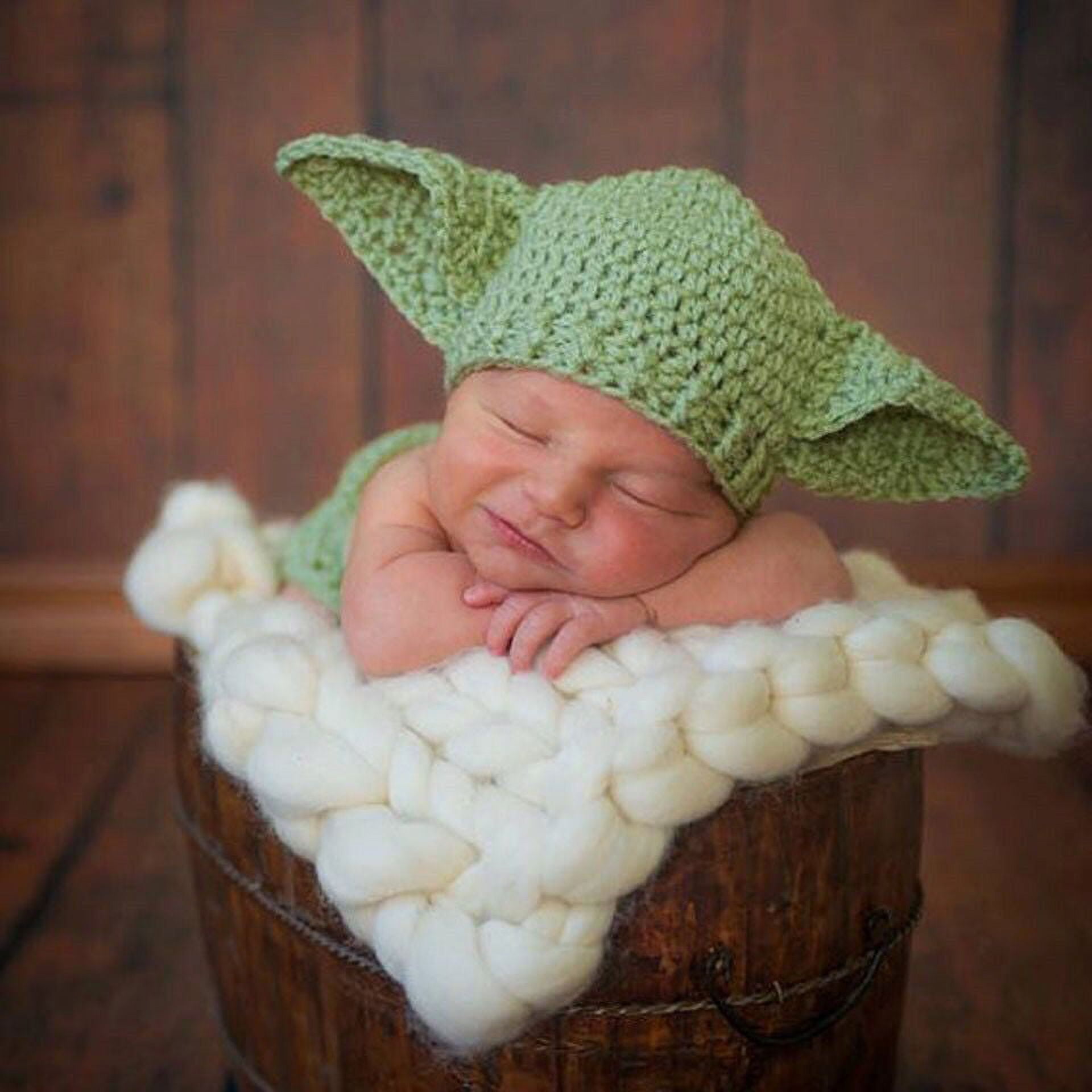 esafio Newborn Knitted Yoda Costume Photography Props Crocheted Baby Outfit Handmade Knitted Photo Prop Infant Costume (1-12 Months)