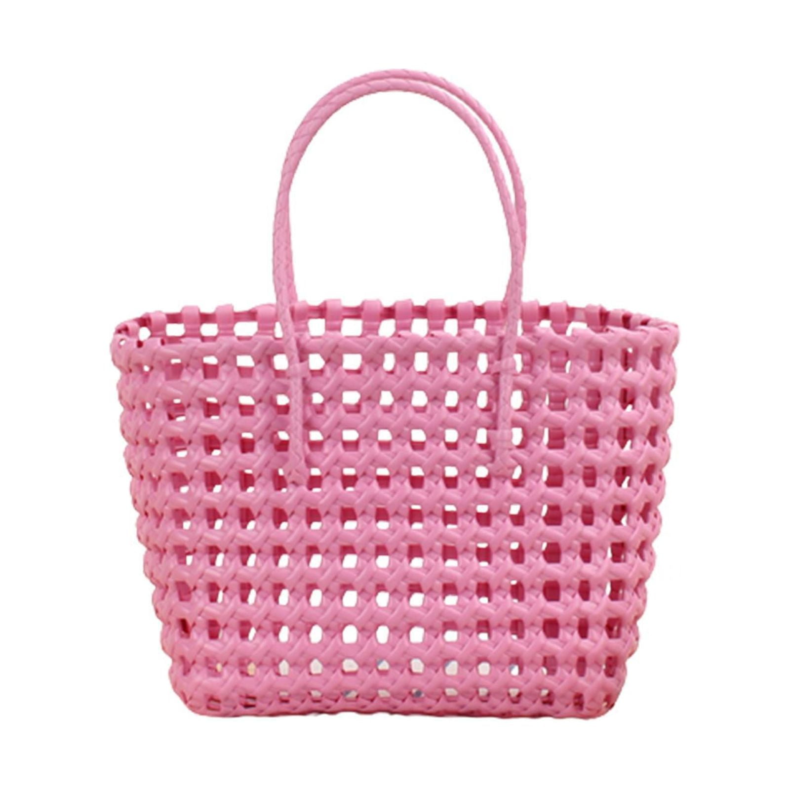 Small Plastic Basket Weave Tote, Blush, 10 x 7 inches