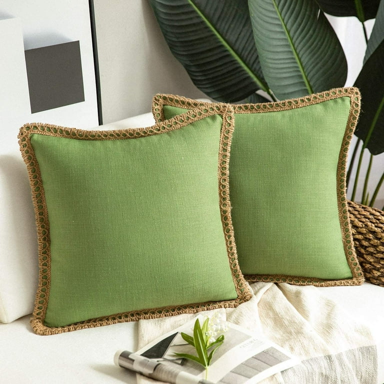 Green Throw Pillow Covers Farmhouse Polylester Linen Buffalo Plaid