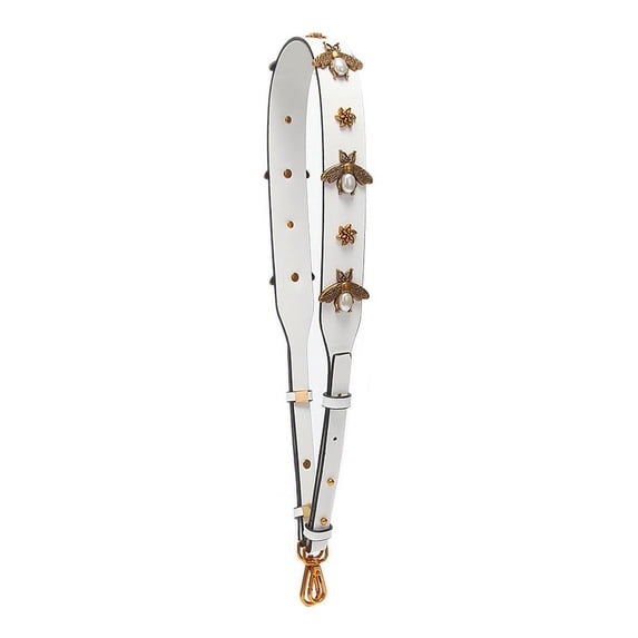 esafio Purse Strap Retro Bees Flowers Pu Leather Strap You DIY Replacement Crossbody Bag Accessories 1.6" Wide Rivet Guitar Style Handbag Strap Belt 42.5"-47",White