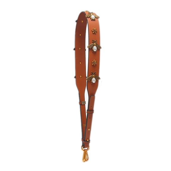 esafio Purse Strap Retro Bees Flowers Pu Leather Strap You DIY Replacement Crossbody Bag Accessories 1.6" Wide Rivet Guitar Style Handbag Strap Belt 42.5"-47",Coffee