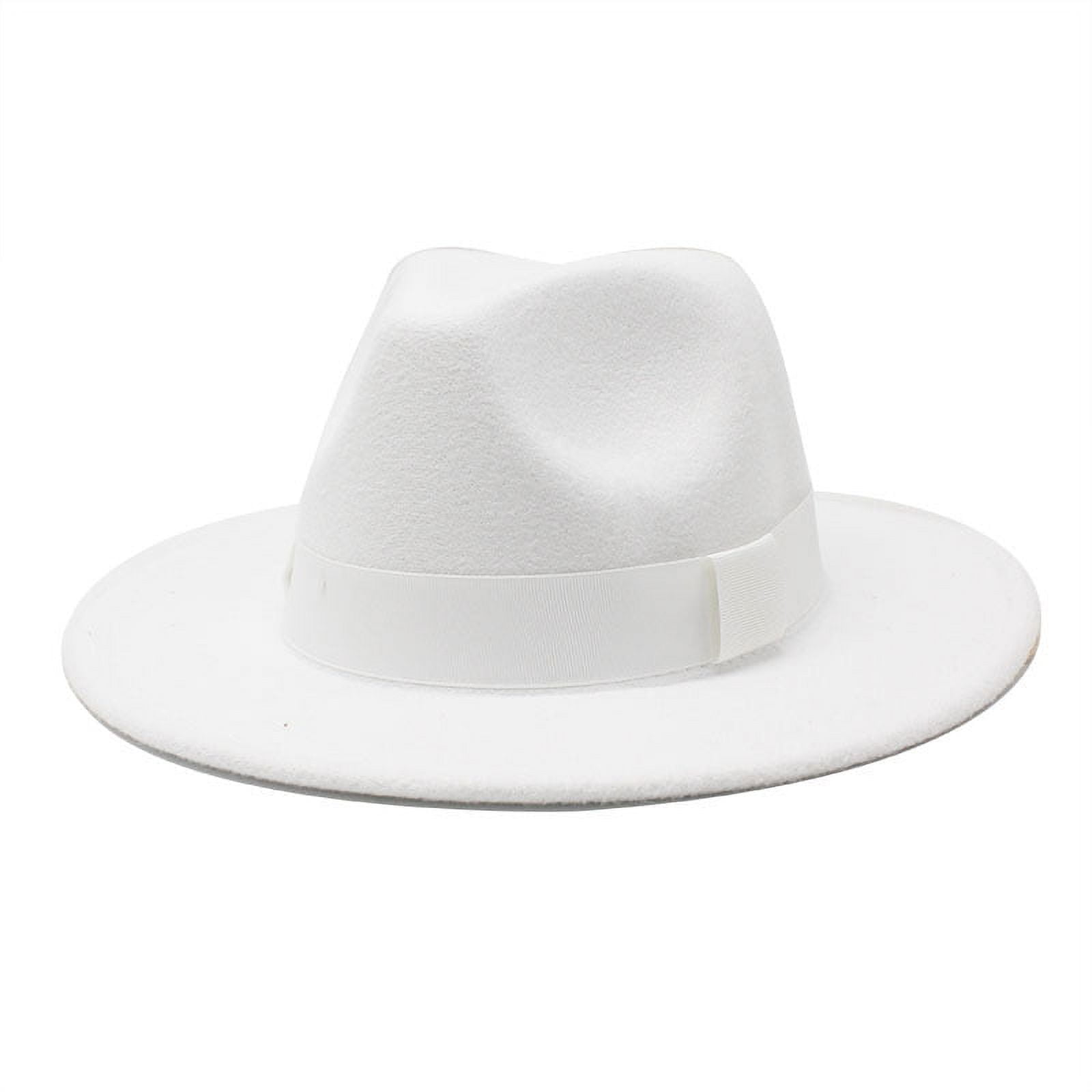 esafio Women Wide Brim Warm Wool Fedora Hat Retro Style Belt Men Panama ...