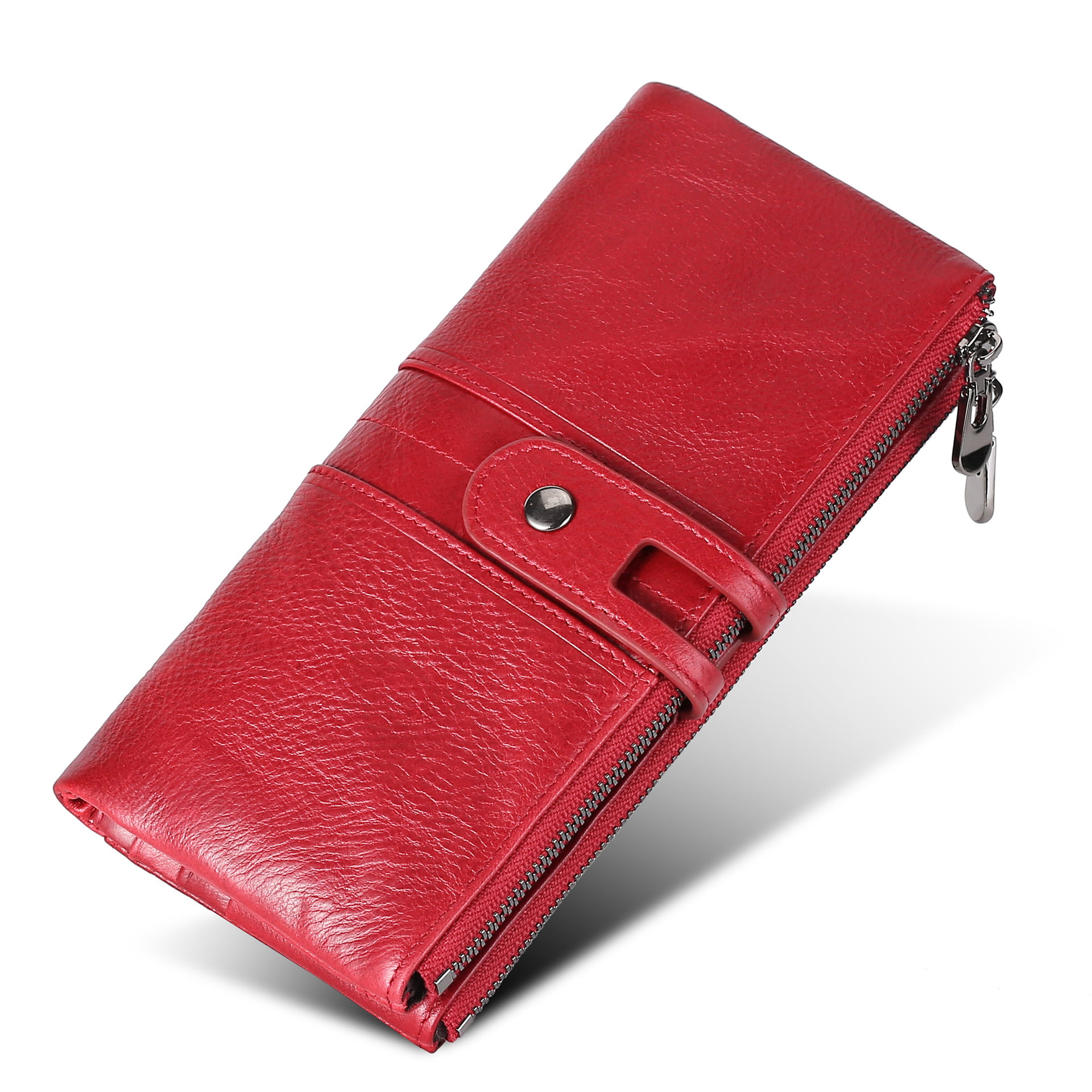 Contact'S Long Wallet Women Genuine Leather Large Capacity Ladies Card  Phone Wallets Red Coin Purses RFID Blocking Clutch