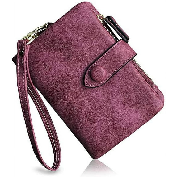 esafio Womens Small Bifold Leather Wallets Rfid Ladies Wristlet with Card Slots Id Window Zipper Coin Purse,Black