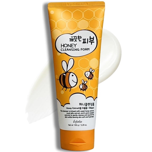 esfolio Honey Cleansing Foam Hydrating Face Wash Dry & Sensitive Skin Korean Skincare Cleanser Honey Deep Pore Cleansing, Moisturizing, Nourishing Facial Cleanser Smooth Skin (5.29 OZ-150ML)
