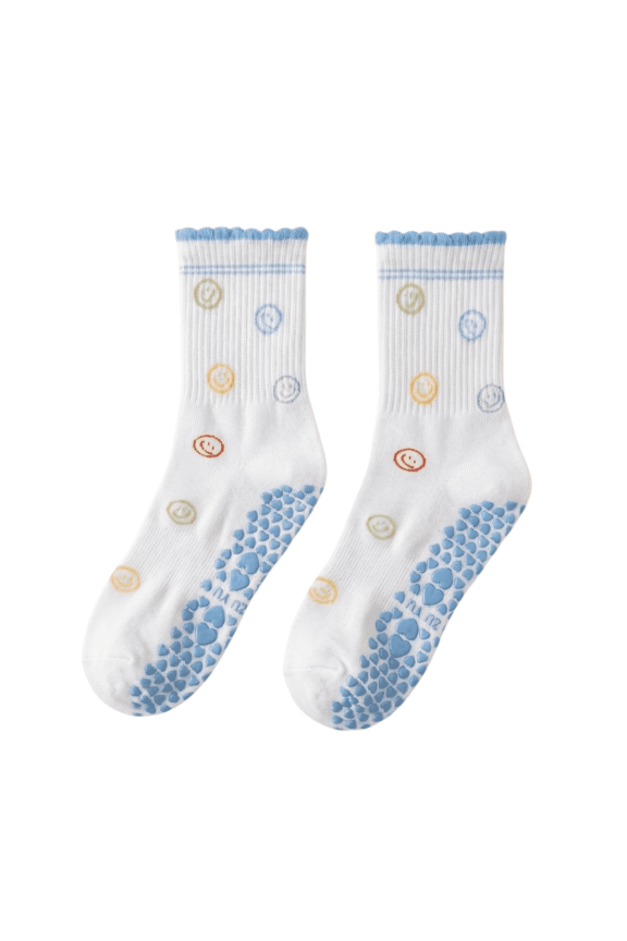 Pilates Grip Socks for Women, Non Slip Crew Ruffle Cuff Socks for Barre Yoga Reformer Studio Workout