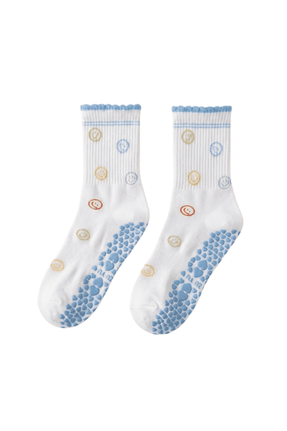 Pilates Grip Socks, Non Slip Crew Ruffle Cuff, Cute Barre, Yoga & Reformer Studio Workout Socks