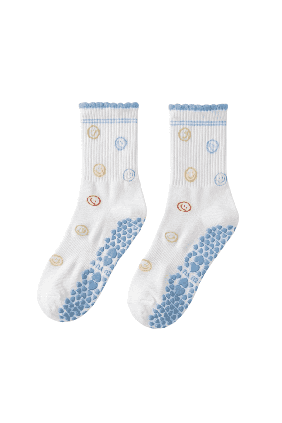 Pilates Grip Socks, Non Slip Crew Ruffle Cuff, Cute Barre, Yoga & Reformer Studio Workout Socks
