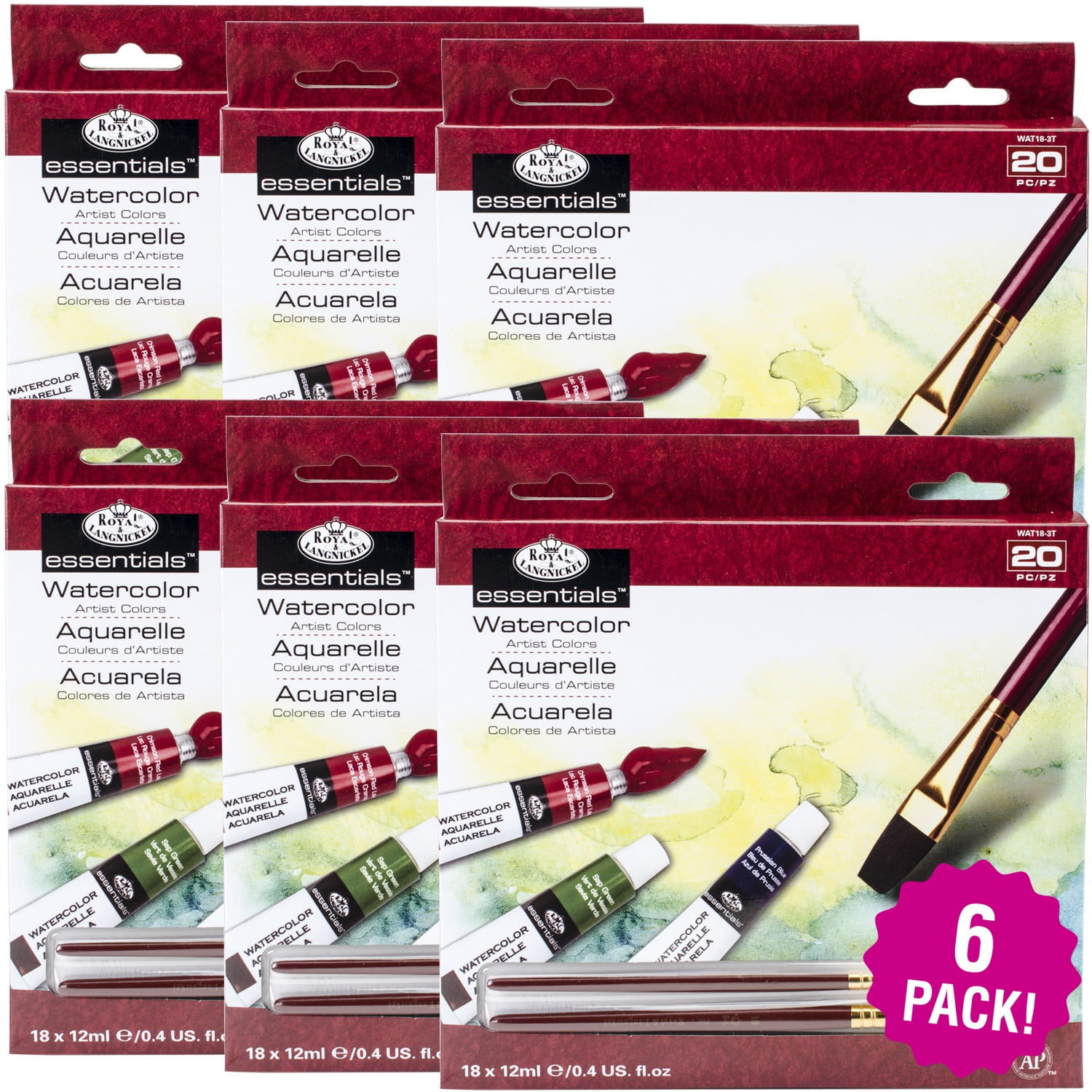 essentials(TM) Watercolor Paints 12ml 20 Count, Multipack of 6