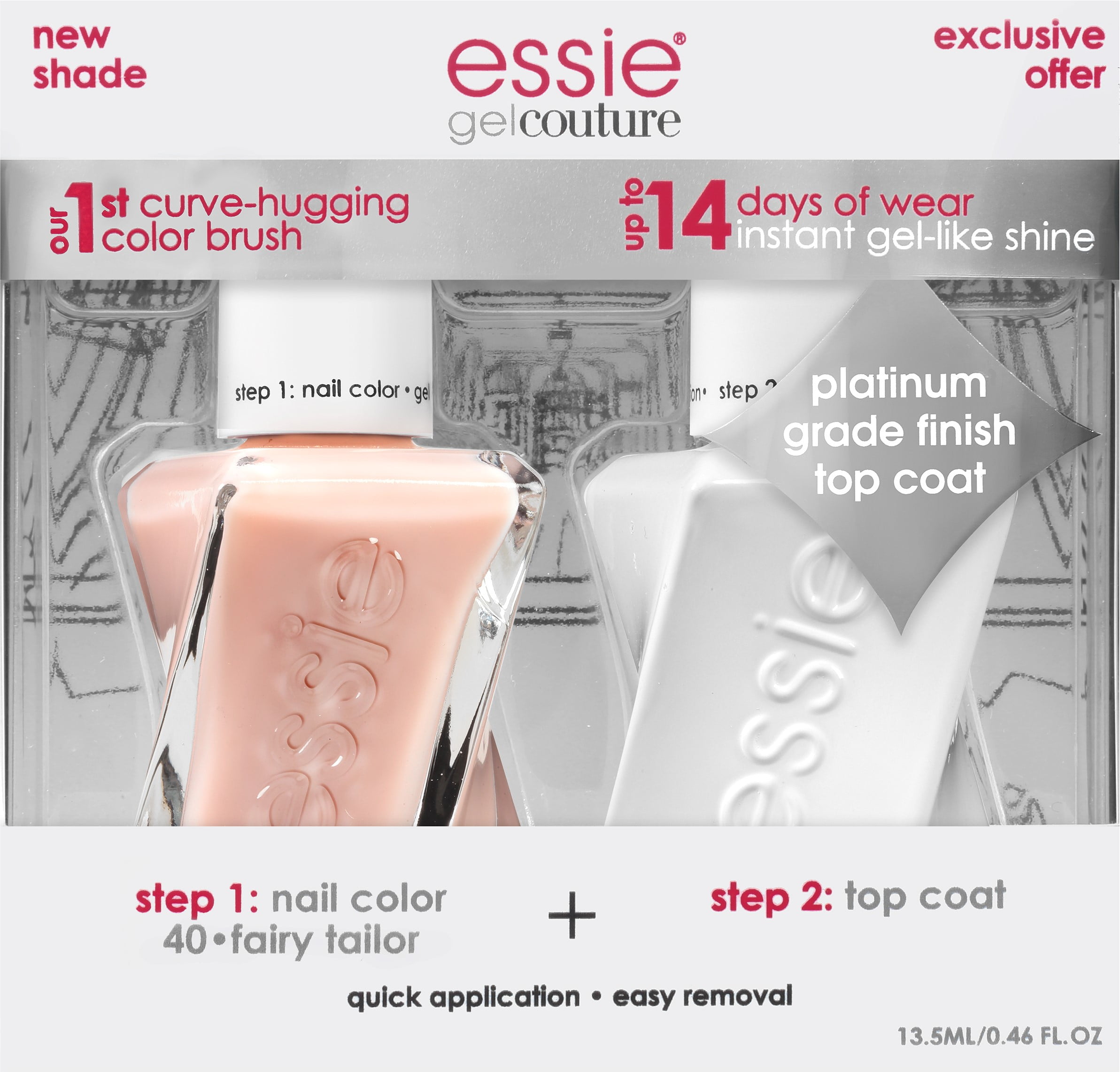 essie gel couture nail polish + top coat kit, fairy tailor + top coat, 1  kit 0.46 oz